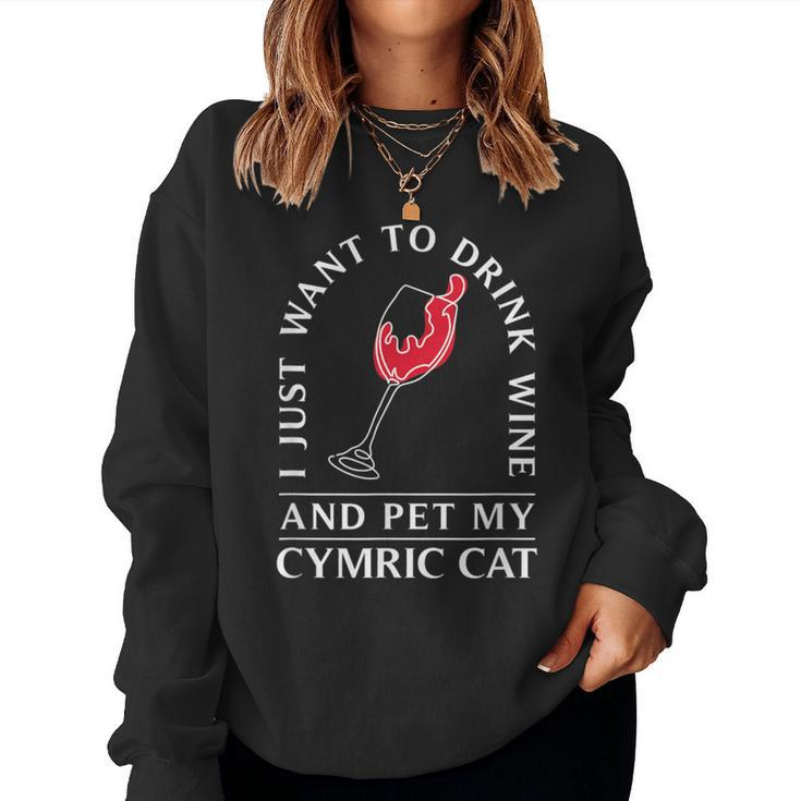 10508500014^Drink Wine And Pet My Cymric Cat^^Cymric Ca Women Sweatshirt